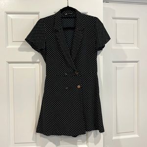 Zara black and white polka dot wrap front romper - M